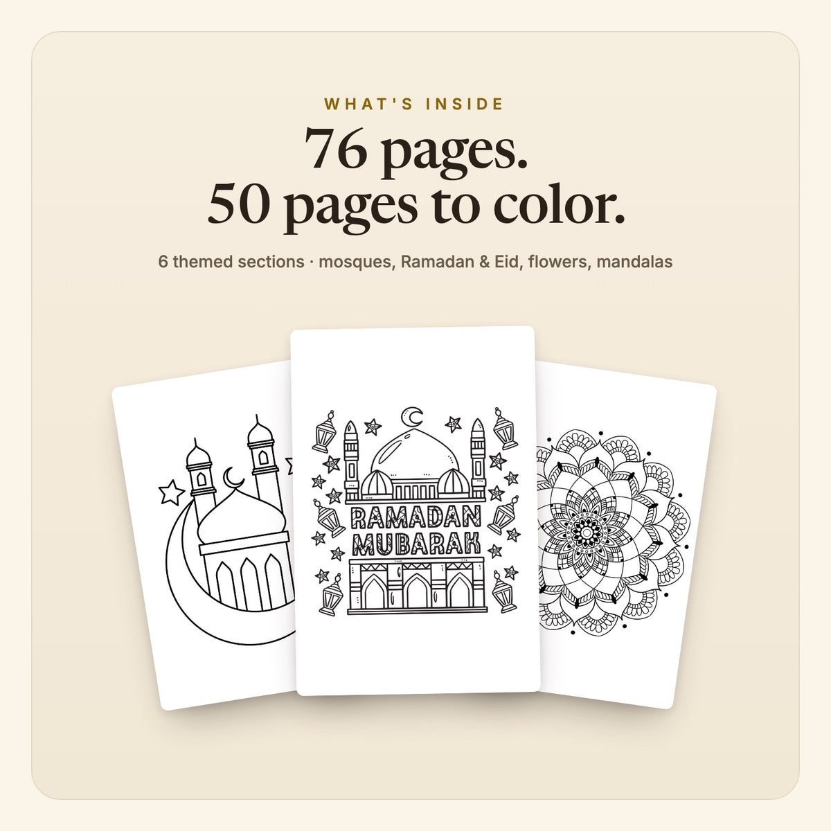 What's inside: 76 pages, 50 pages to color