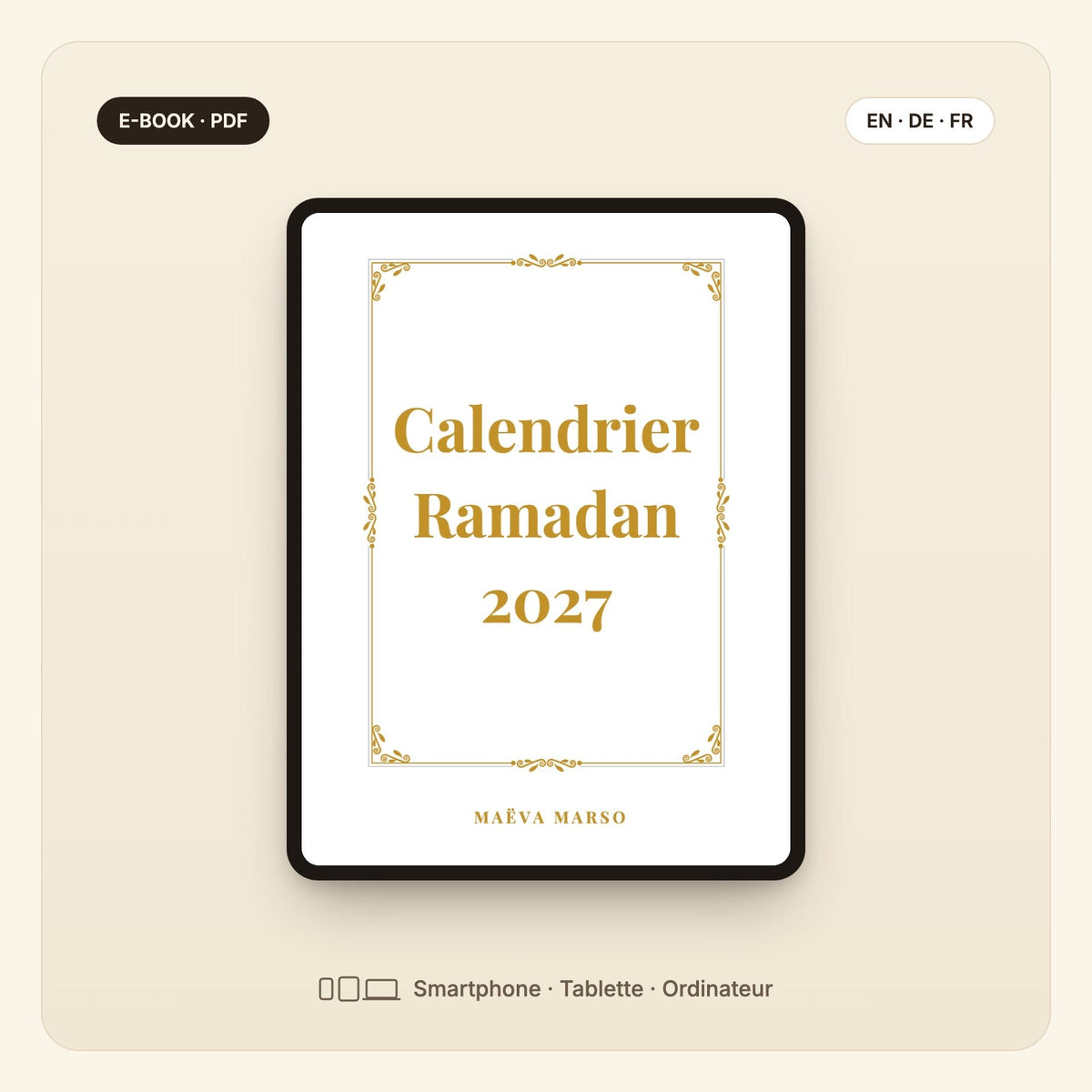Calendrier Ramadan – couverture de l'e-book sur tablette