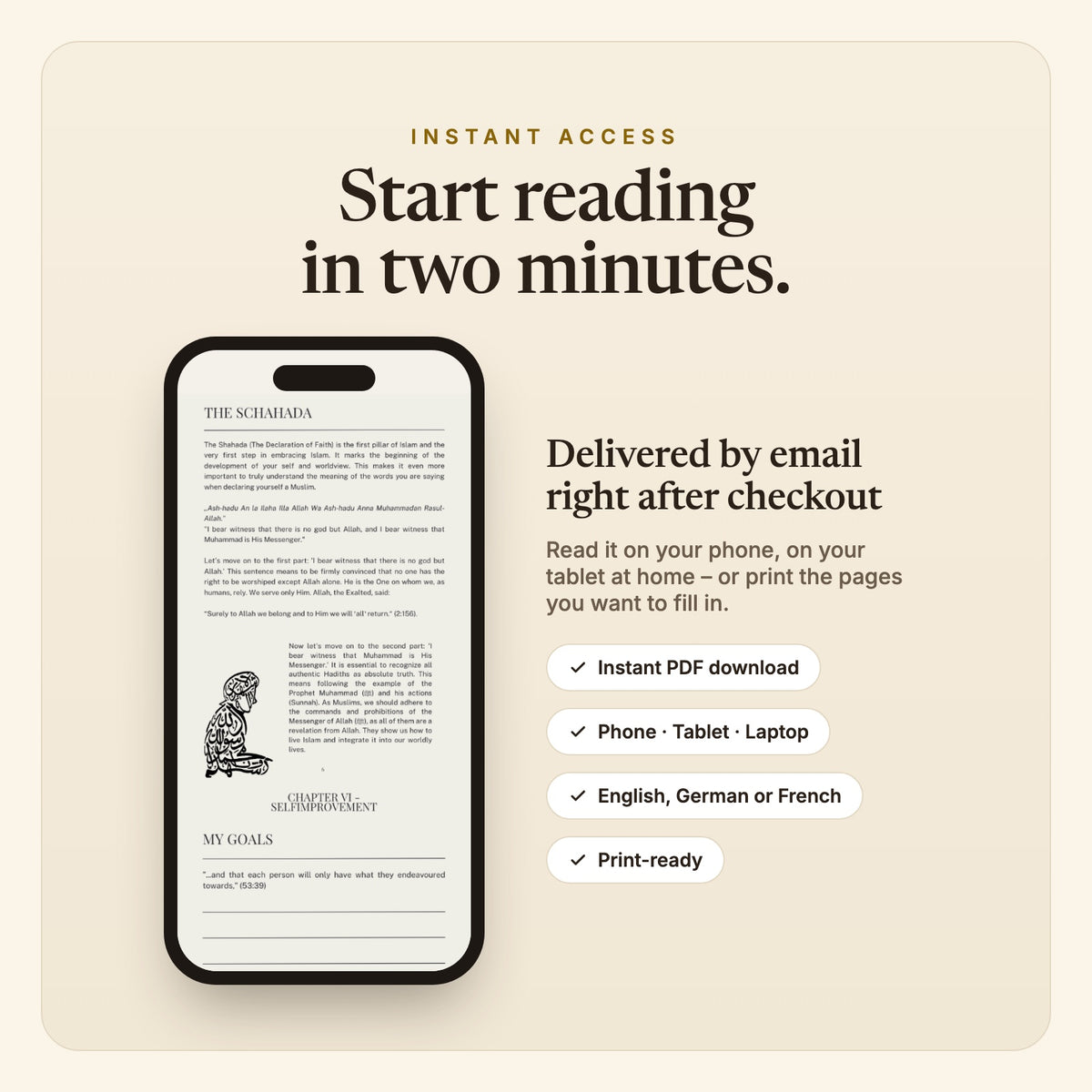 Instant access: delivered by email, read on phone, tablet or laptop